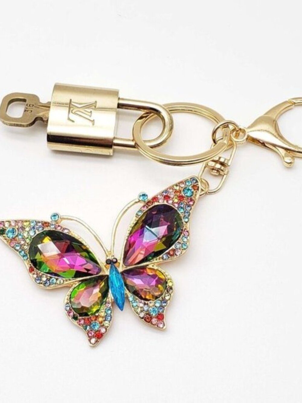 LV Authentic Gold Padlock 🔒 Key Set w/ Unbranded Butterfly Keychain Charm - Picture 5 of 8